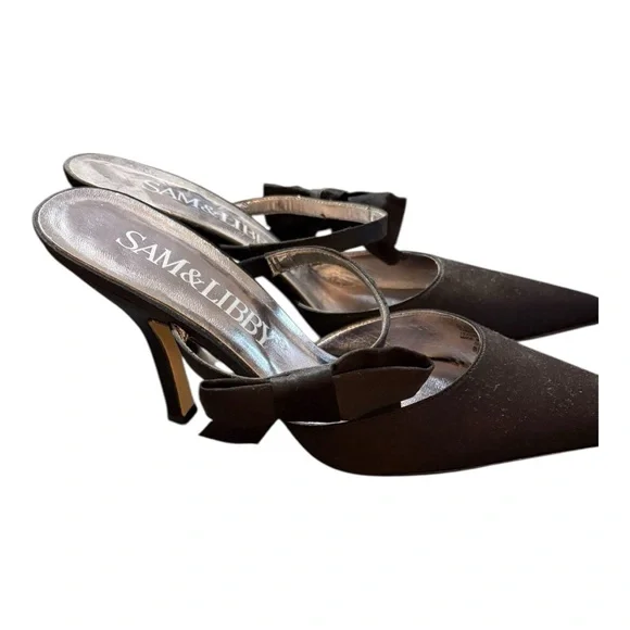 Sam & Libby Black Women's Heels with Bows in strap. Size 8.5 - Picture 2 of 9